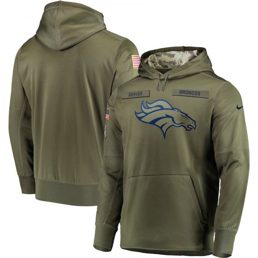 Men's Denver Broncos 2018 Olive Salute to Service Sideline Therma Performance Pullover Stitched NFL Hoodie 1