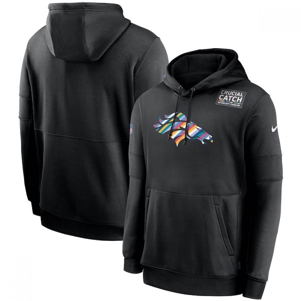 Men's Denver Broncos 2020 Black Crucial Catch Sideline Performance Pullover Hoodie 1