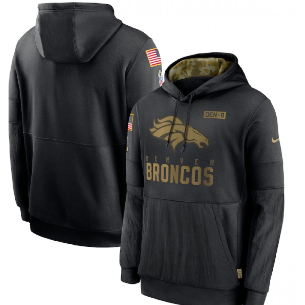 Men's Denver Broncos 2020 Black Salute to Service Sideline Performance Pullover Hoodie 1