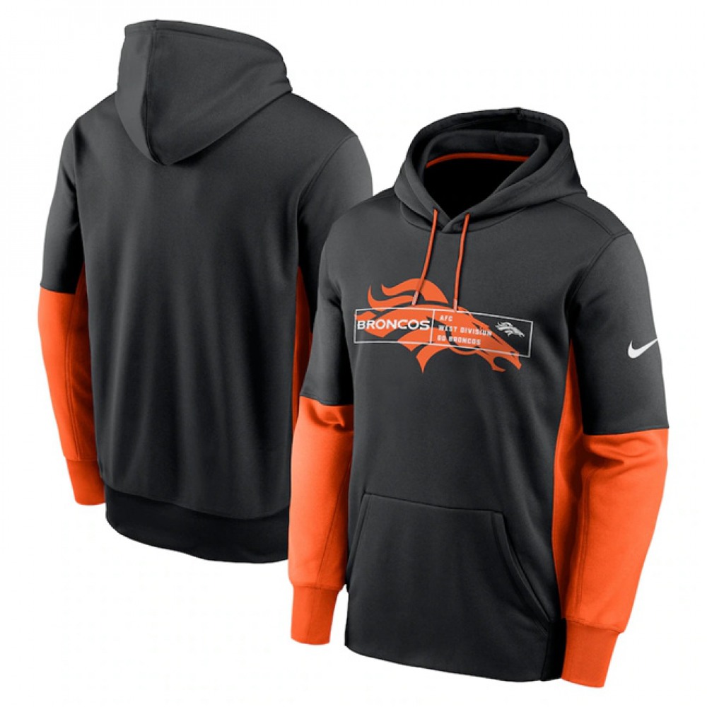 Men's Denver Broncos Black Color Block Fleece Performance Pullover Hoodie 1