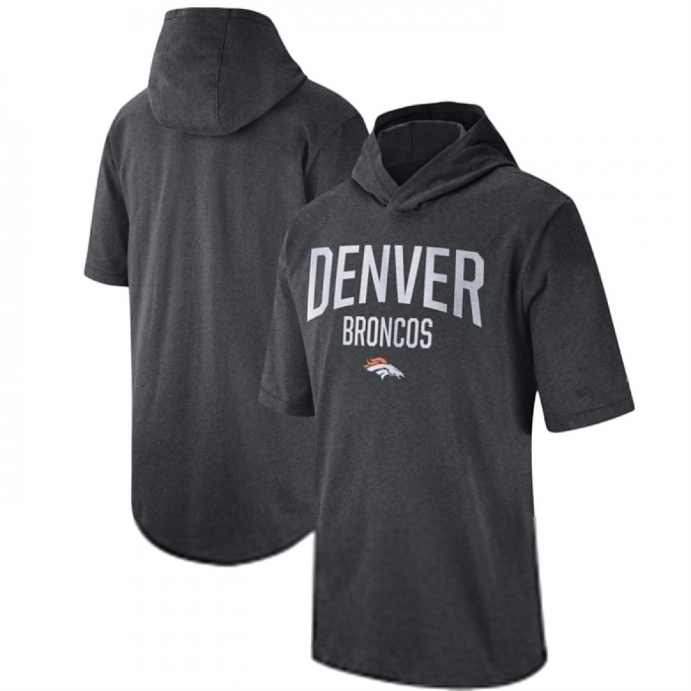 Men's Denver Broncos Heathered Charcoal Sideline Training Hoodie Performance T-Shirt 1