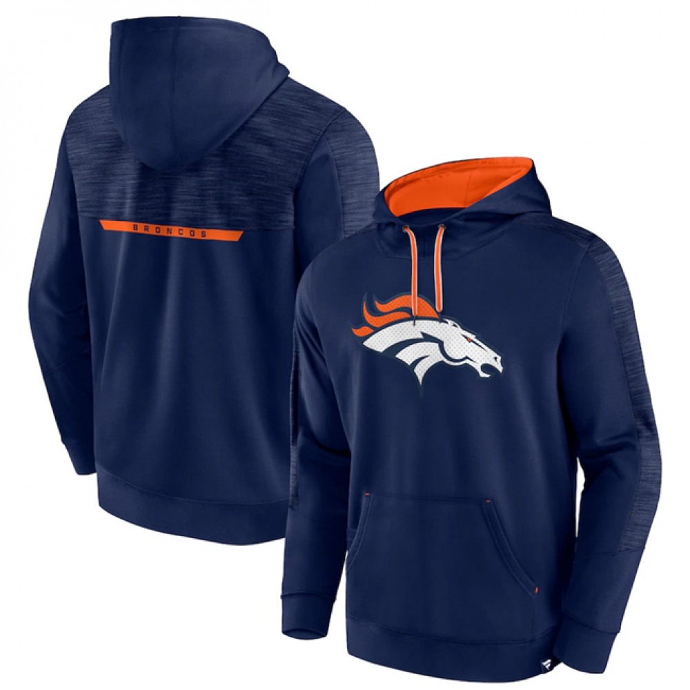 Men's Denver Broncos Navy Defender Evo Pullover Hoodie 1
