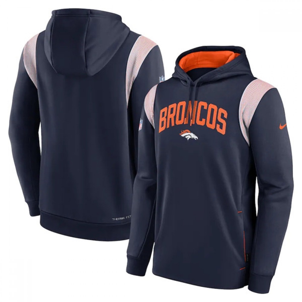 Men's Denver Broncos Navy Sideline Stack Performance Pullover Hoodie 001 1
