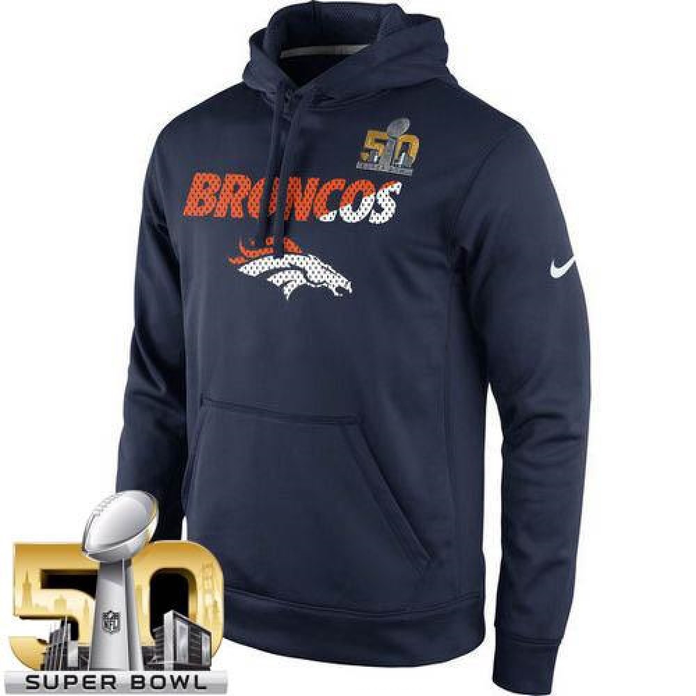 Men's Denver Broncos Navy Super Bowl 50 Kick Off Staff Performance Pullover Hoodie 1