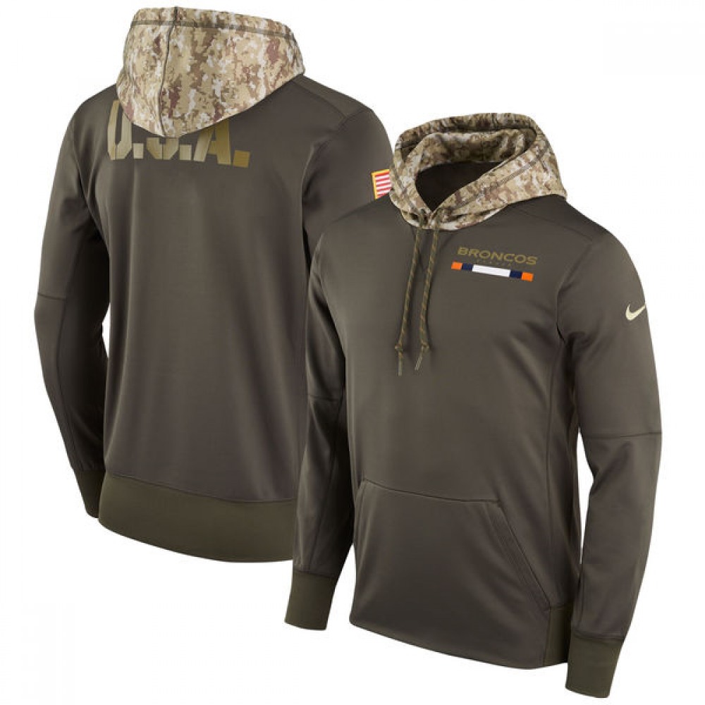 Men's Denver Broncos Olive Salute to Service Sideline Therma Pullover Hoodie 1