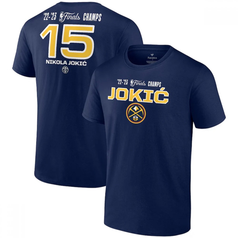 Men's Denver Nuggets #15 Nikola Jokic Navy Name & Number T-Shirt 1