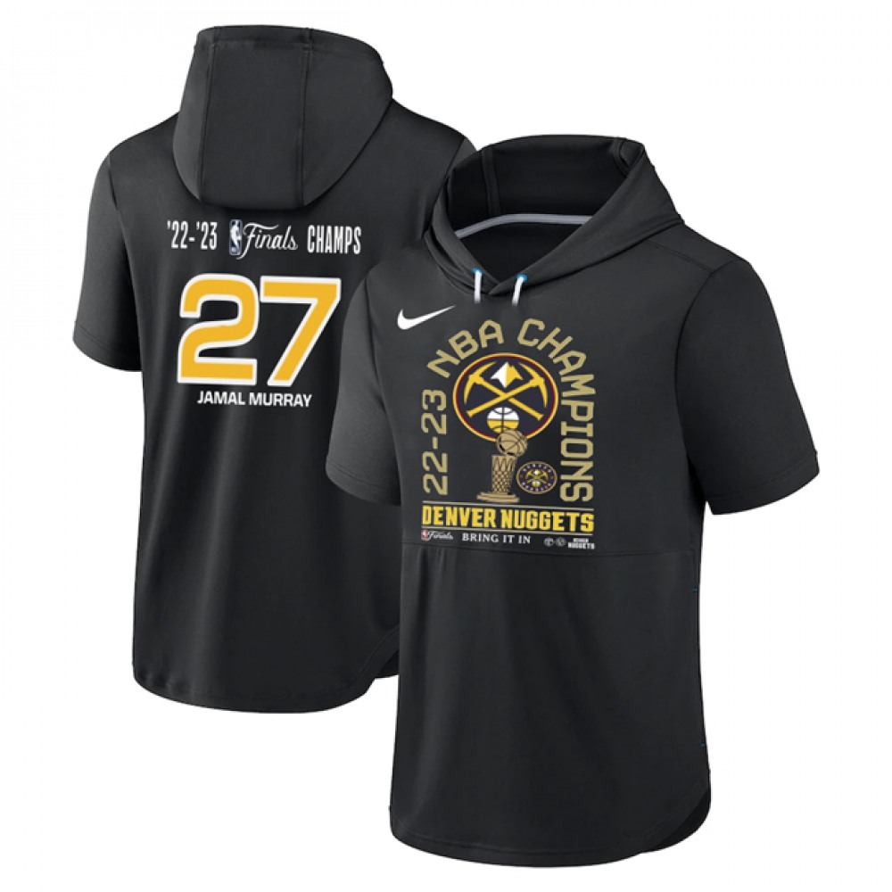 Men's Denver Nuggets #27 Jamal Murray Black Performance Short Sleeve Pullover Hoodie 1
