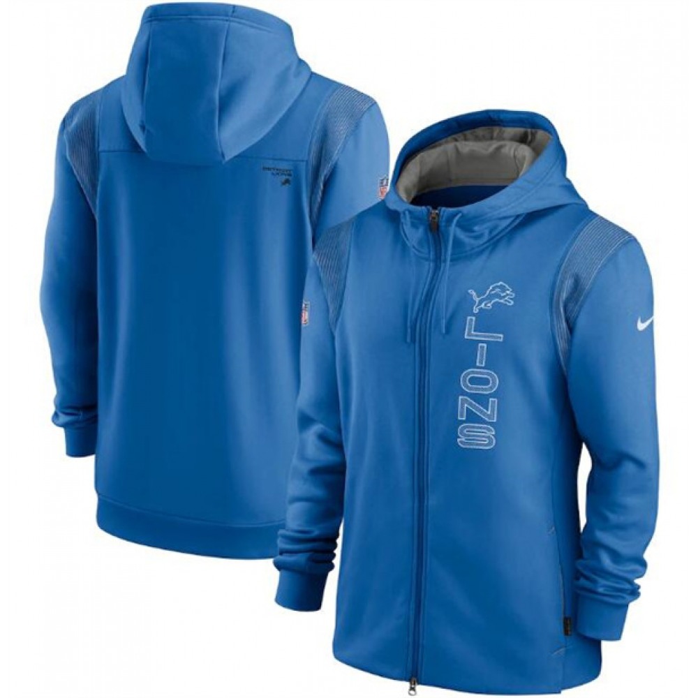 Men's Detroit Lions 2021 Blue Sideline Team Performance Full-Zip Hoodie 1