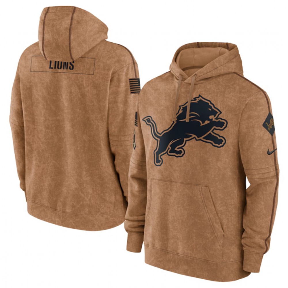 Men's Detroit Lions 2023 Brown Salute to Service Pullover Hoodie 1