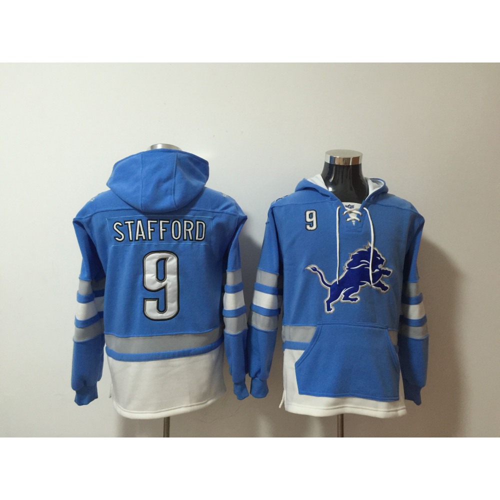 Men's Detroit Lions #9 Matthew Stafford Blue All Stitched NFL Hoodie Sweatshirt 1