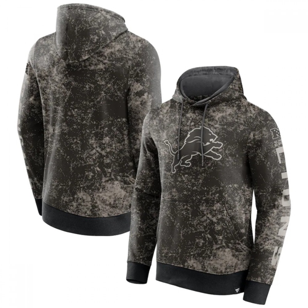 Men's Detroit Lions Black/Gray Blackout Tonal Pullover Hoodie 1