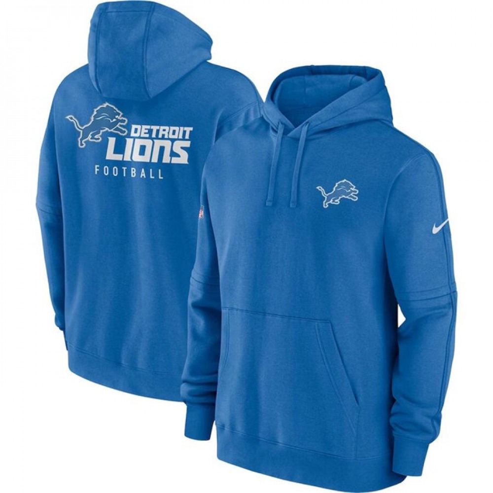 Men's Detroit Lions Blue Sideline Club Fleece Pullover Hoodie 1