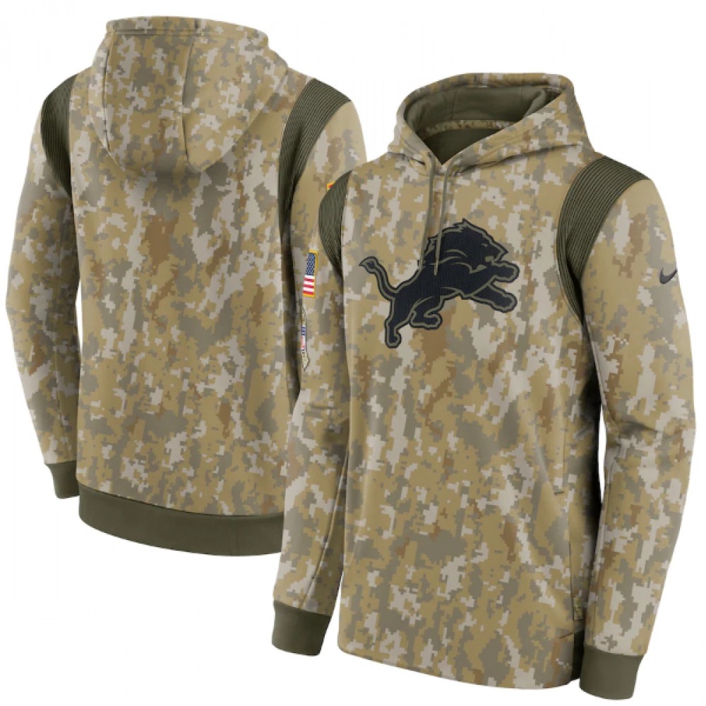 Men's Detroit Lions Camo 2021 Salute To Service Therma Performance Pullover Hoodie 1
