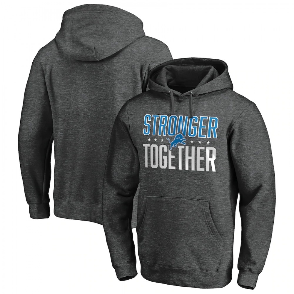 Men's Detroit Lions Heather Charcoal Stronger Together Pullover Hoodie 1