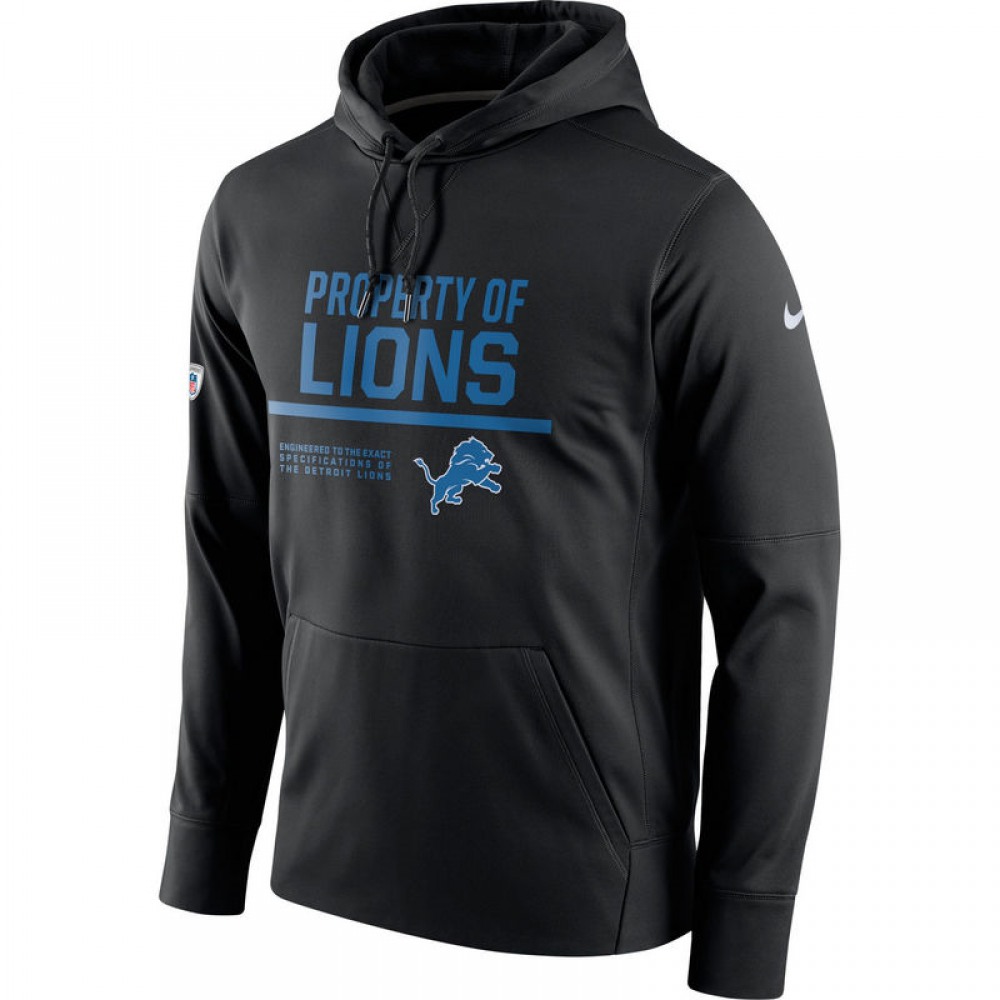 Men's Detroit Lions Black Circuit Property Of Performance Pullover Hoodie 1