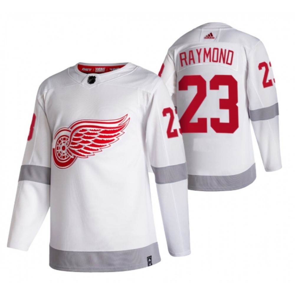 Men's Detroit Red Wings #23 Lucas Raymond White 2020-21 Reverse Retro Stitched Jersey 1
