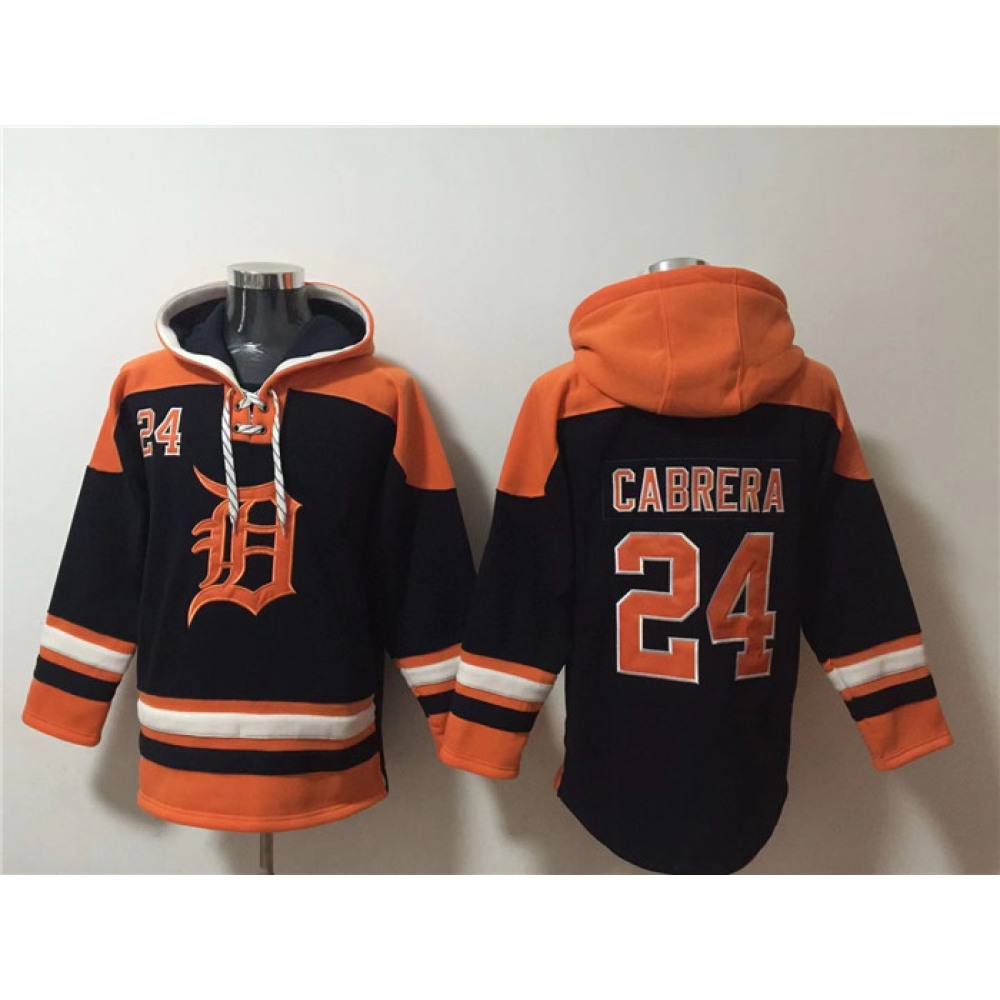 Men's Detroit Tigers #24 Miguel Cabrera Black/Orange Lace-Up Pullover Hoodie 1