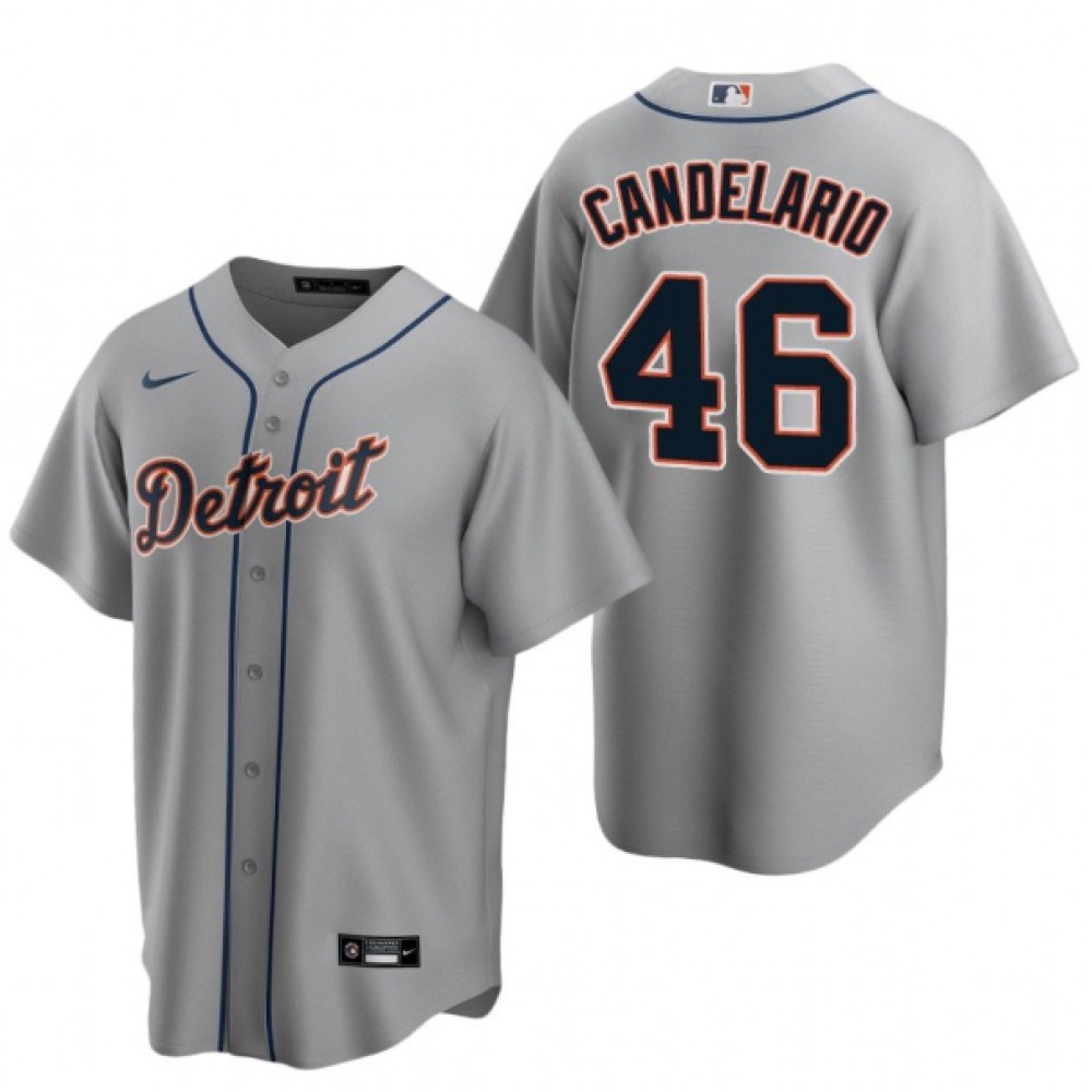 Men's Detroit Tigers #46 Jeimer Candelario Grey Cool Base Stitched Jersey 1
