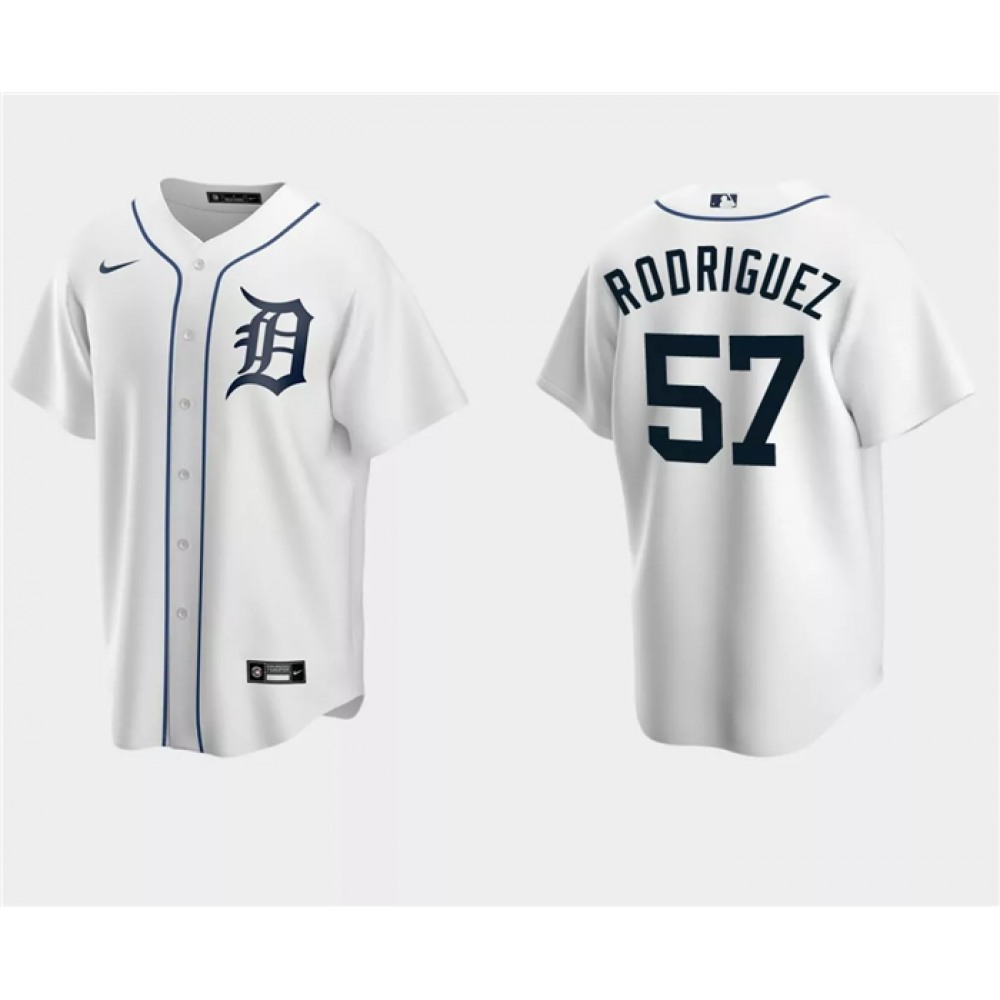 Men's Detroit Tigers #57 Eduardo Rodriguez White Cool Base Stitched Jersey 1