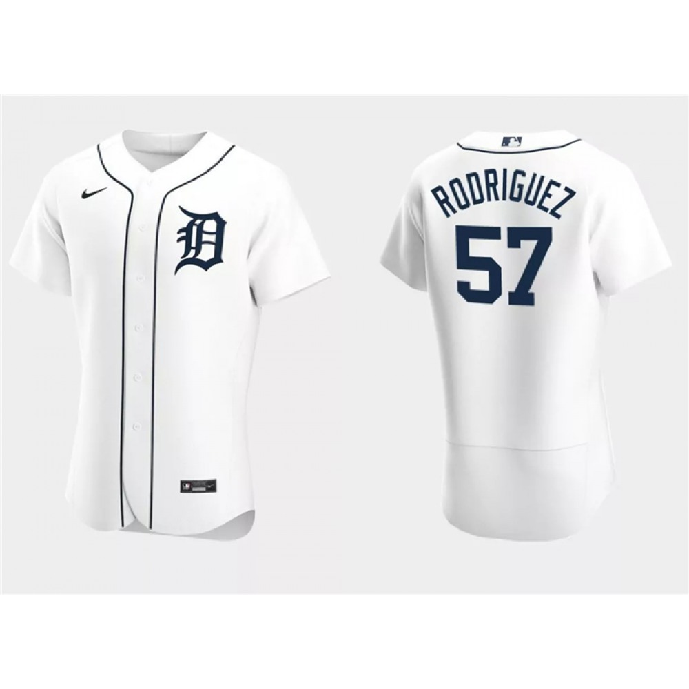 Men's Detroit Tigers #57 Eduardo Rodriguez White Flex Base Stitched Jersey 1