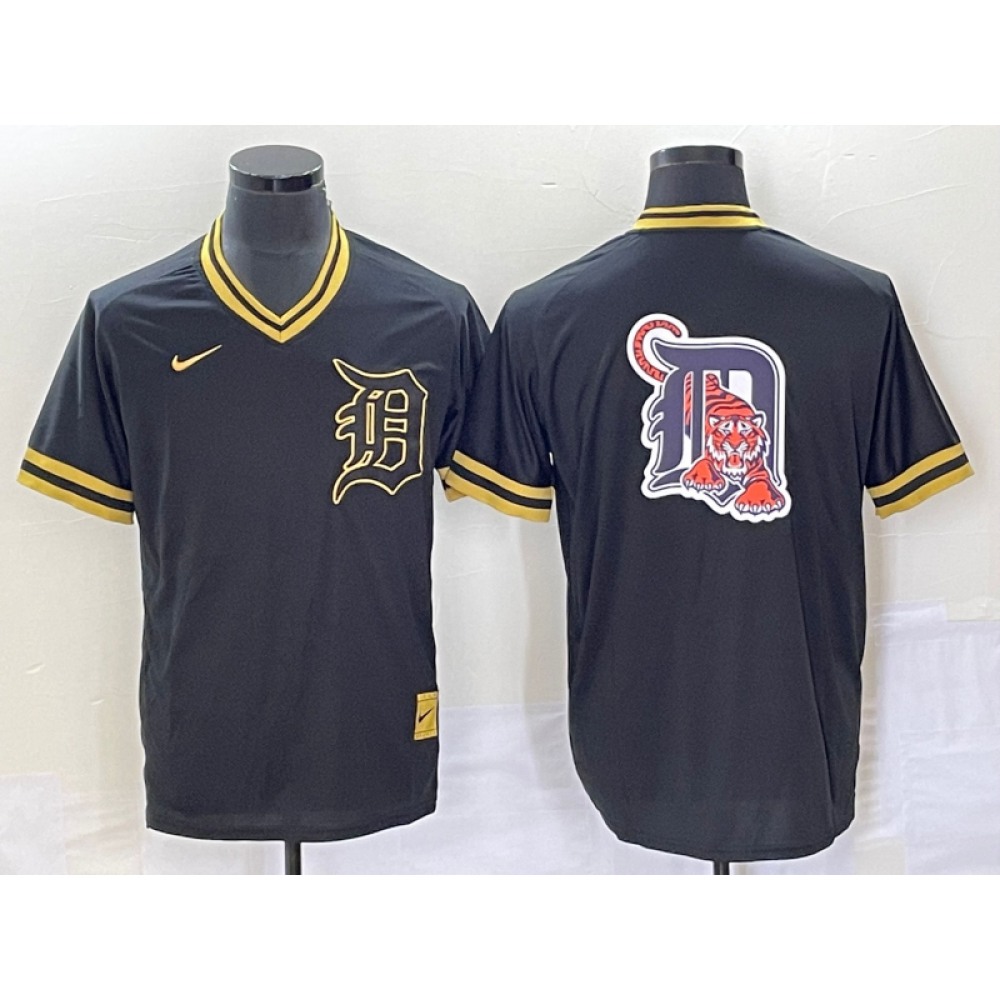 Men's Detroit Tigers Black Team Big Logo Cool Base Stitched Jersey 1