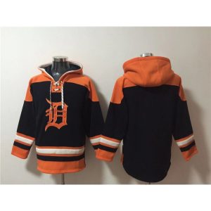 Men's Detroit Tigers Blank Black/Orange Lace-Up Pullover Hoodie