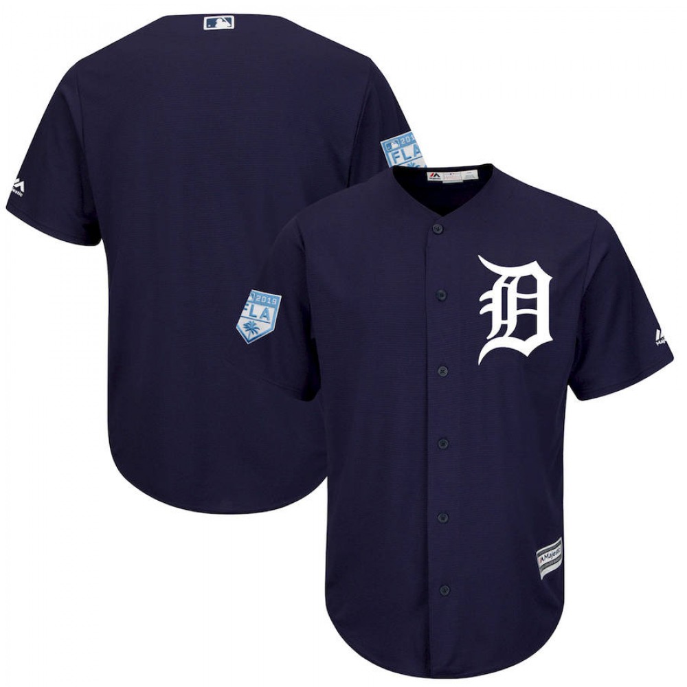 Men's Detroit Tigers Blank Navy 2019 Spring Training Cool Base Stitched MLB Jersey 1