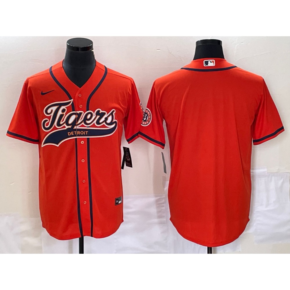 Men's Detroit Tigers Blank Orange Cool Base Stitched Baseball Jersey 1