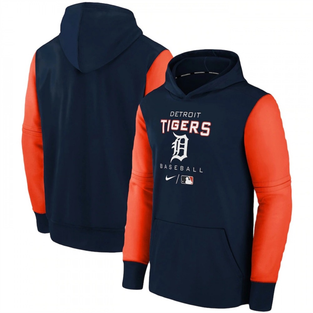 Men's Detroit Tigers Navy 2022 Therma Performance Pullover Hoodie 1
