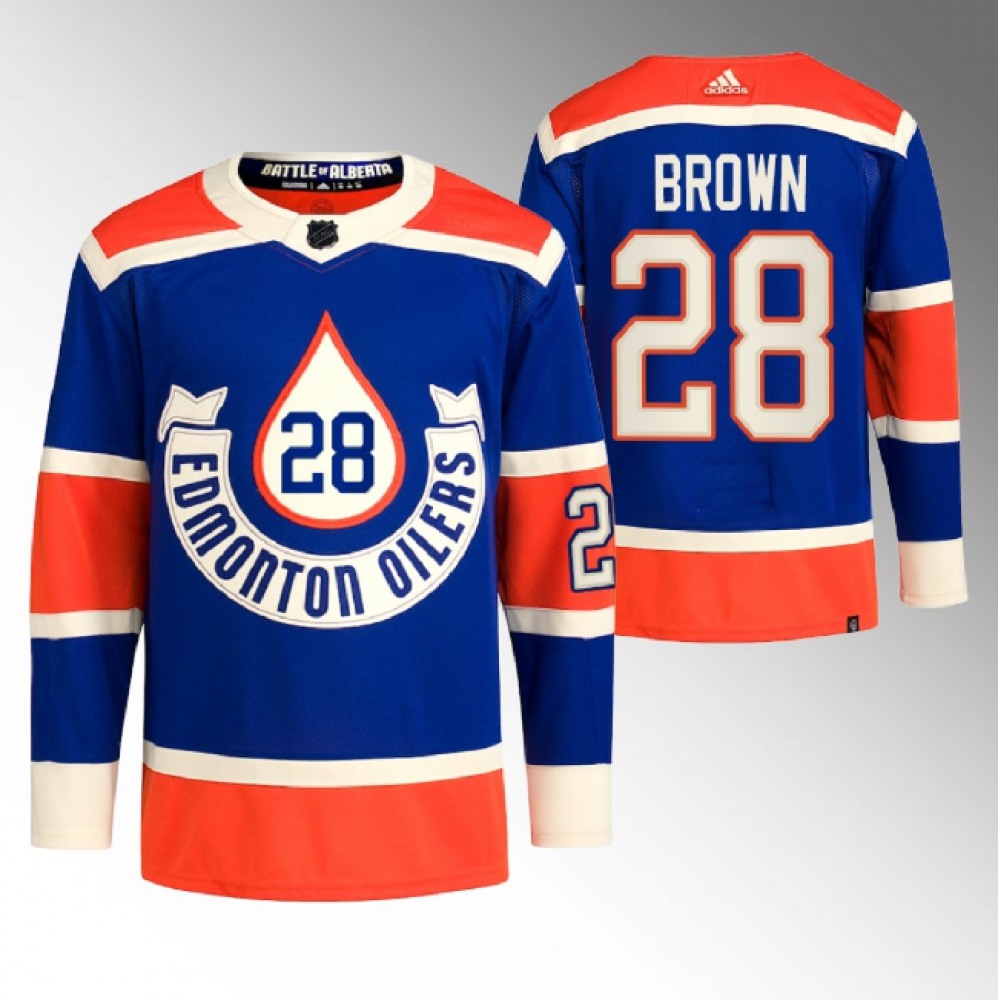 Men's Edmonton Oilers #28 Connor Brown 2023 Royal Heritage Classic Primegreen Stitched Jersey 1