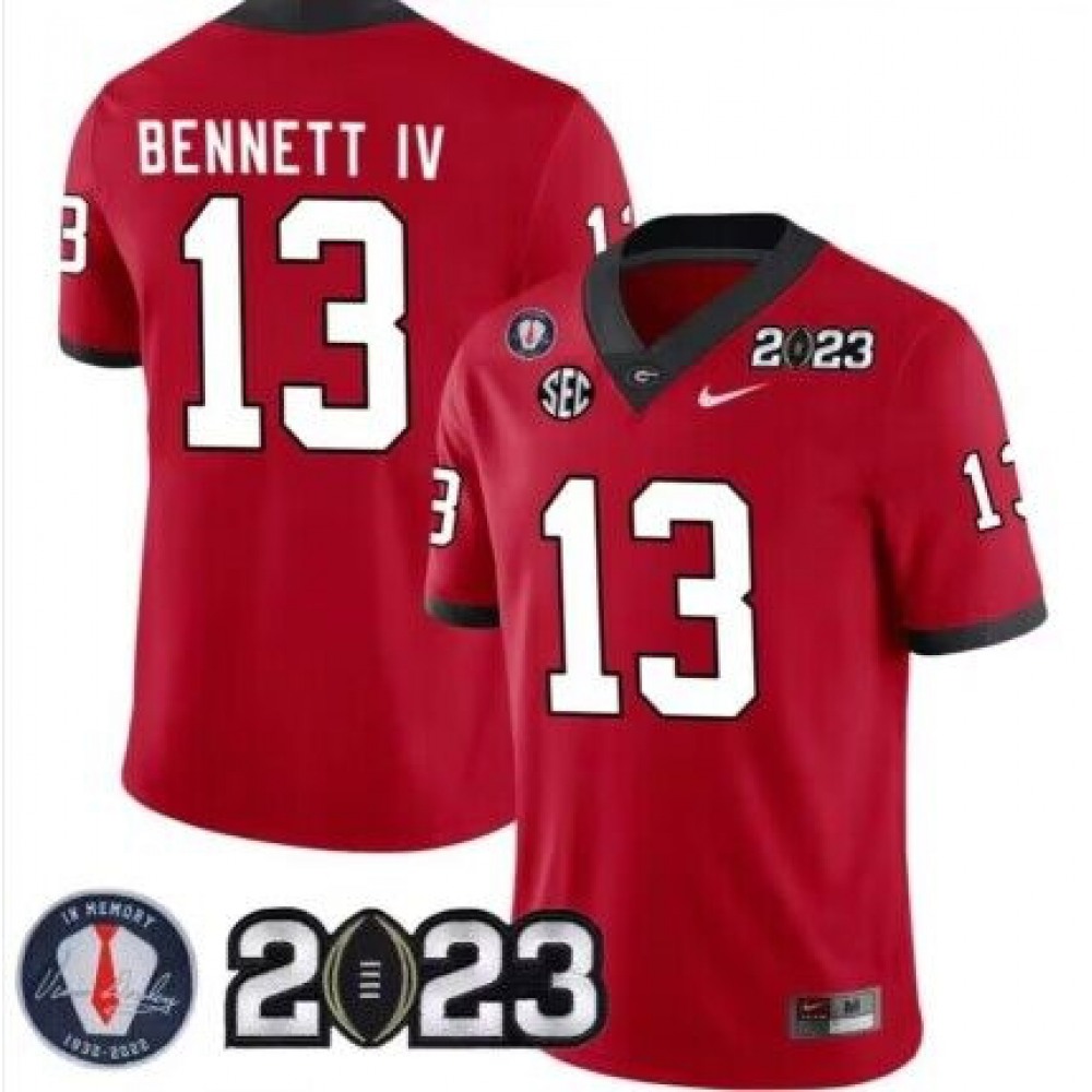 Men's Georgia Bulldogs #13 Stetson Bennett 2023 Patch Red Football Stitched Jersey 1