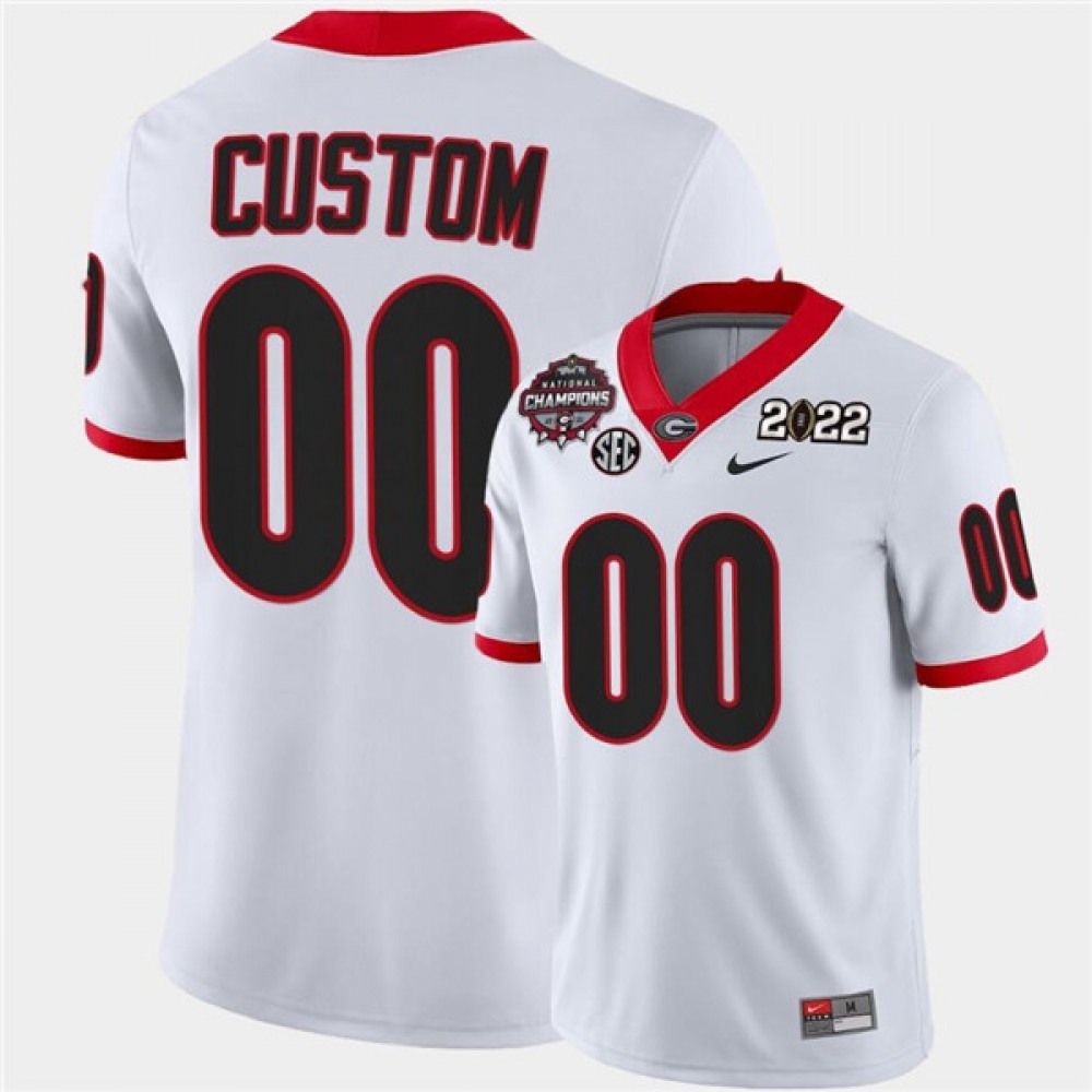 Men's Georgia Bulldogs Customized 2021/22 White CFP National Champions Stitched Jersey 1