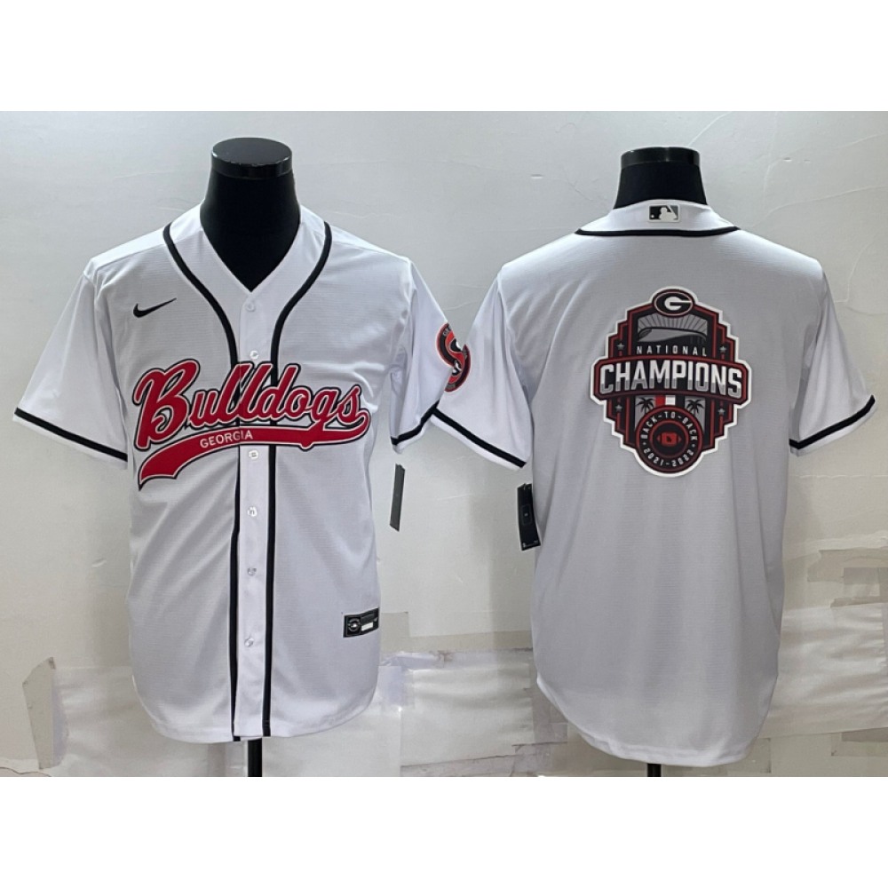 Men's Georgia Bulldogs White Team Big Logo With Patch Cool Base Stitched Baseball Jersey 1