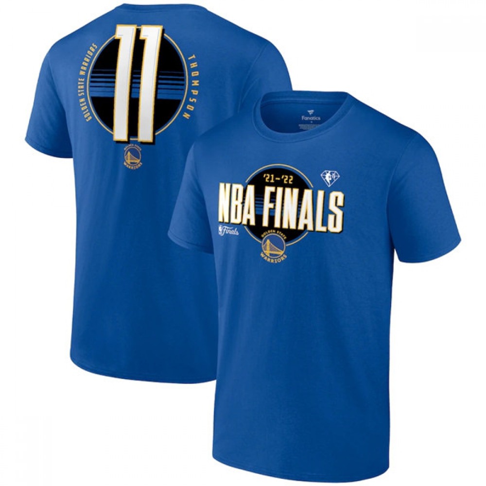 Men's Golden State Warriors #11 Klay Thompson 2022 Royal NBA Finals Name & Number T-Shirt 1