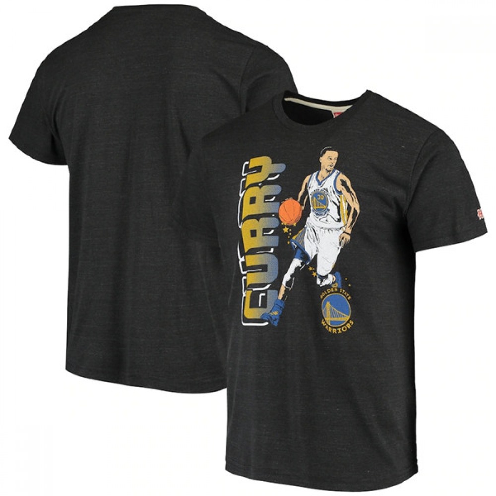Men's Golden State Warriors #30 Stephen Curry Grey Homage Tri-Blend Shooting Stars T-Shirt 1