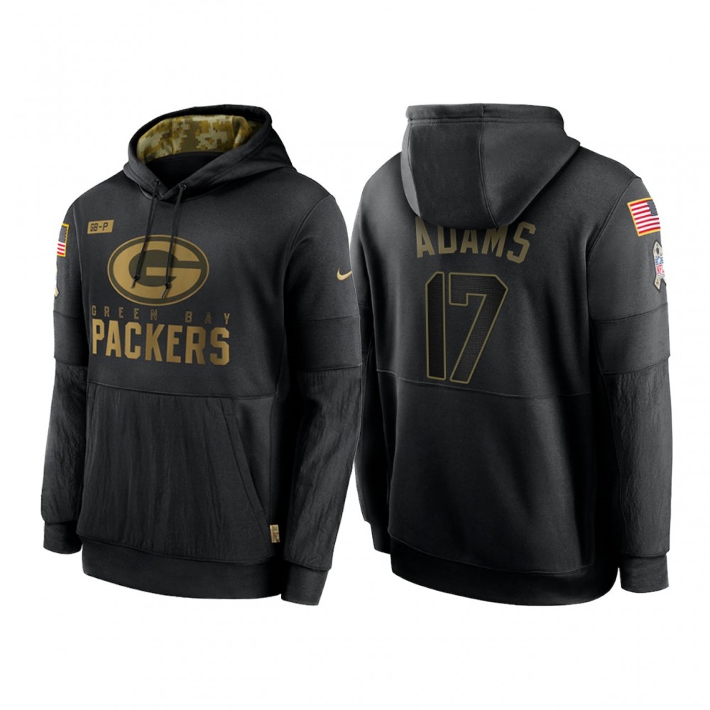 Men's Green Bay Packers #17 Davante Adams 2020 Black Salute to Service Sideline Performance Pullover Hoodie 1