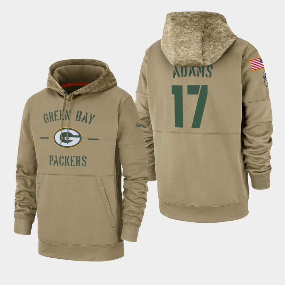 Men's Green Bay Packers #17 Davante Adams Tan 2019 Salute to Service Sideline Therma Pullover Hoodie 1