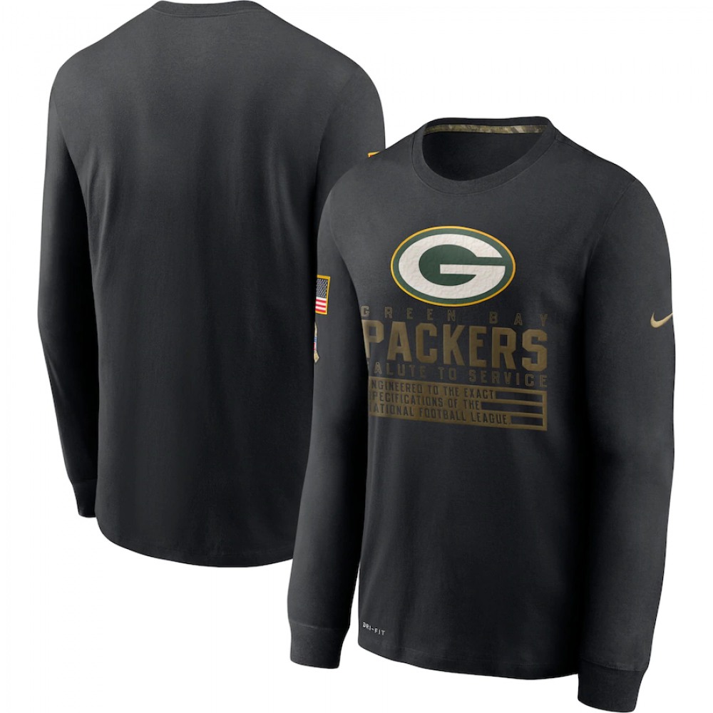 Men's Green Bay Packers 2020 Black Salute to Service Sideline Performance Long Sleeve T-Shirt 1