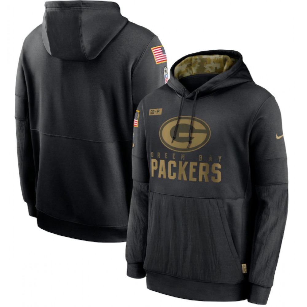 Men's Green Bay Packers 2020 Black Salute to Service Sideline Performance Pullover Hoodie 1