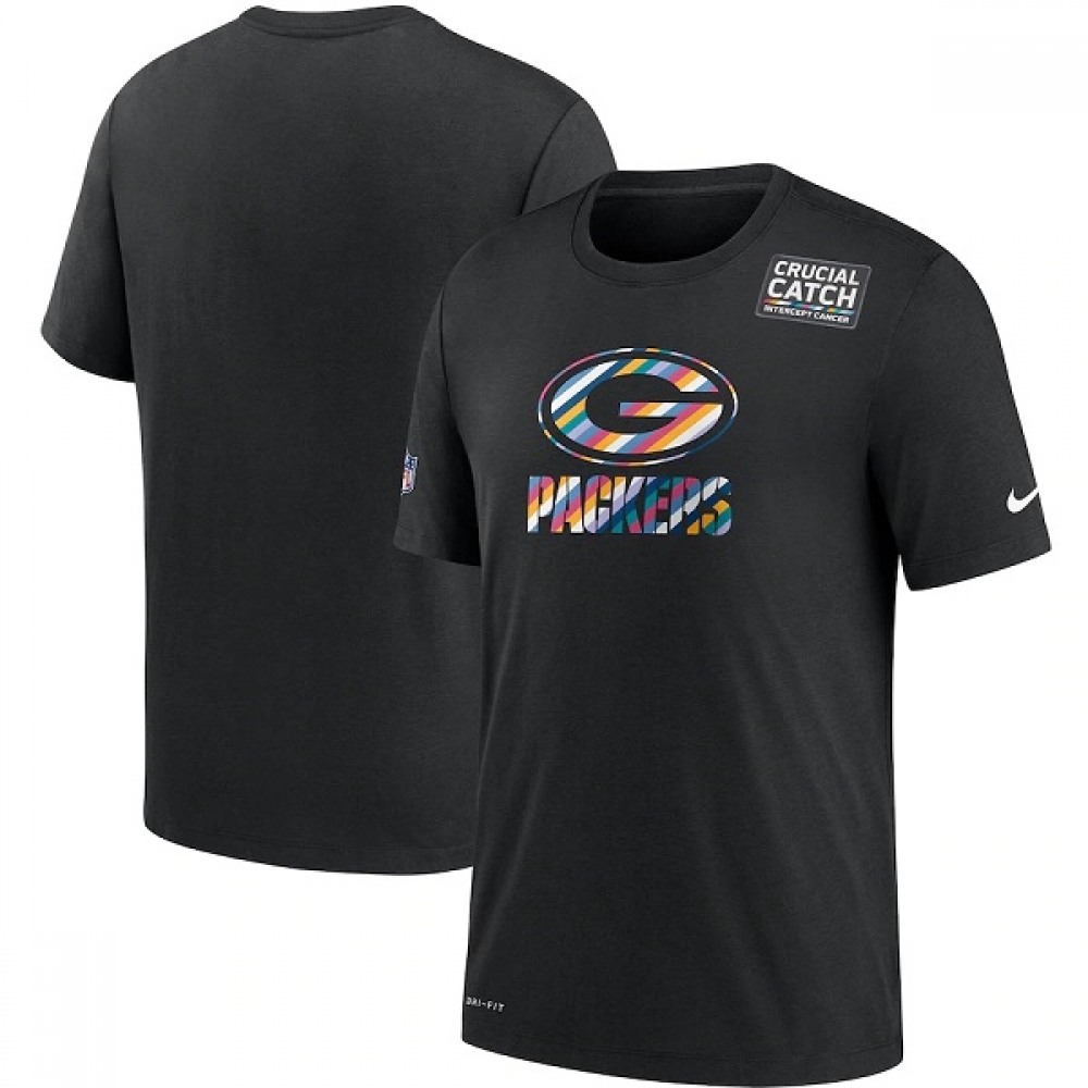Men's Green Bay Packers 2020 Black Sideline Crucial Catch Performance T-Shirt 1