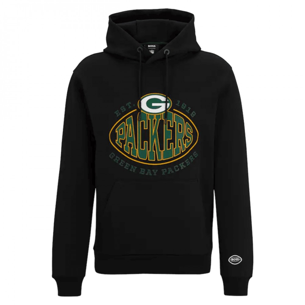 Men's Green Bay Packers Black BOSS X Touchback Pullover Hoodie 1