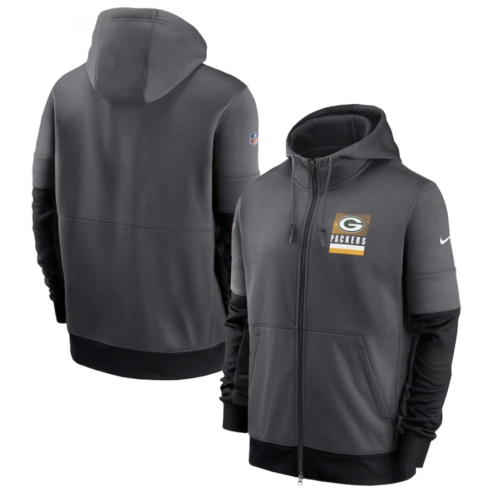 Men's Green Bay Packers Charcoal Sideline Impact Lockup Performance Full-Zip Hoodie 1