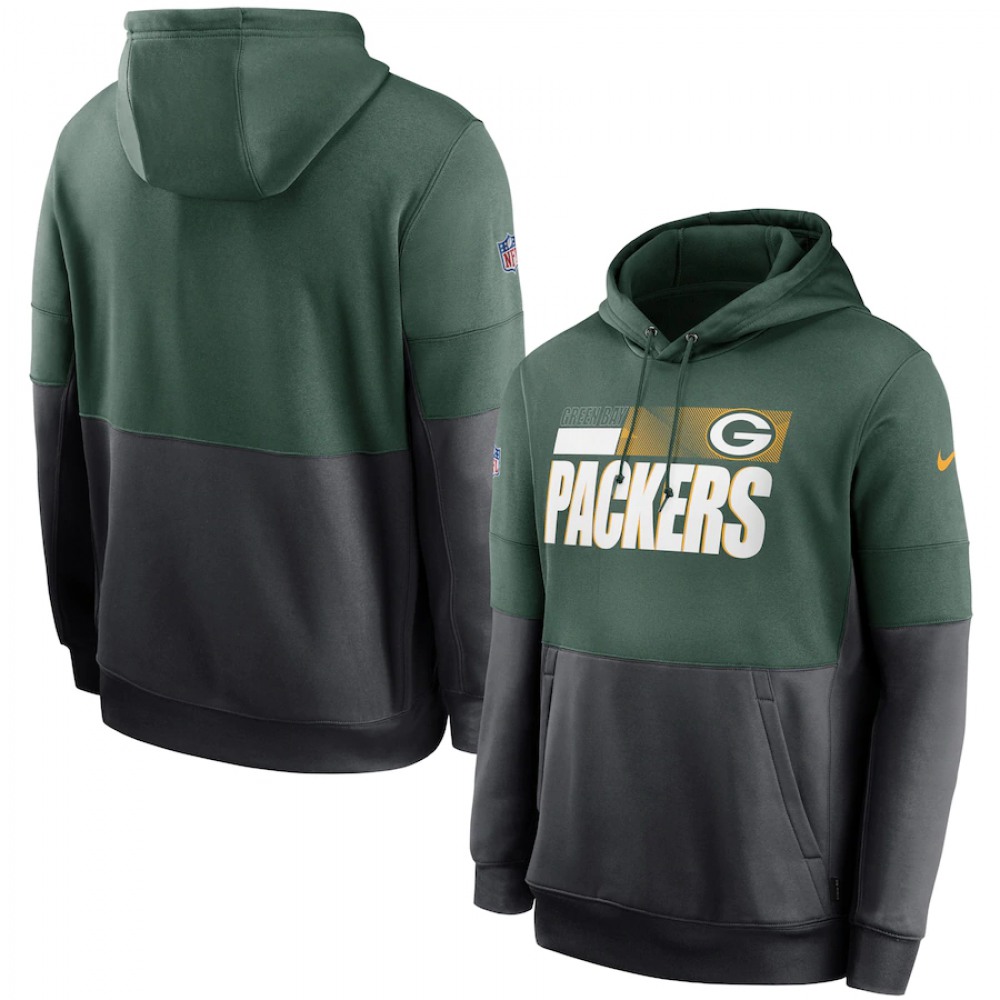 Men's Green Bay Packers Green/Charcoal Sideline Impact Lockup Performance Pullover Hoodie 1