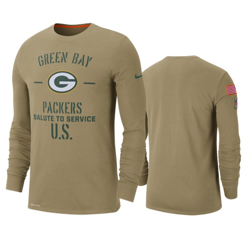 Men's Green Bay Packers Tan 2019 Salute to Service Sideline Performance Long Sleeve Shirt 1