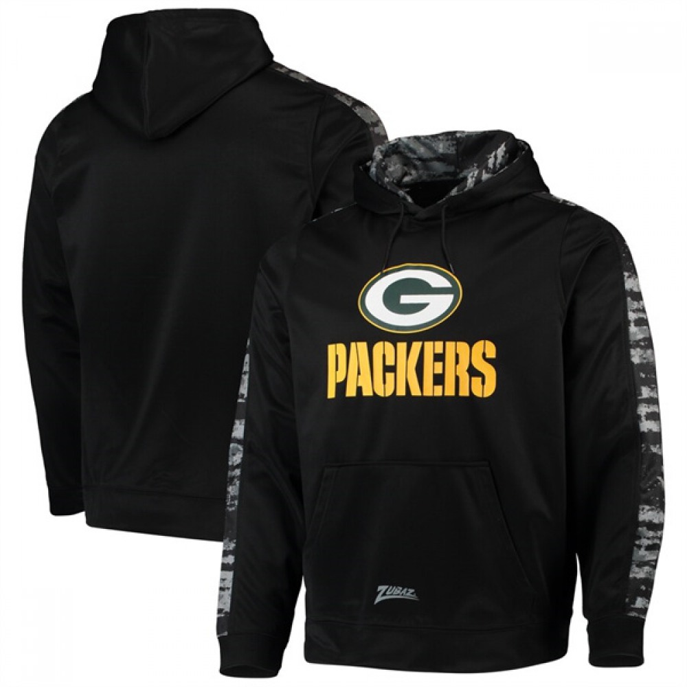 Men's Green Bay Packers Zubaz Black Tonal Oxide Pullover Hoodie 1