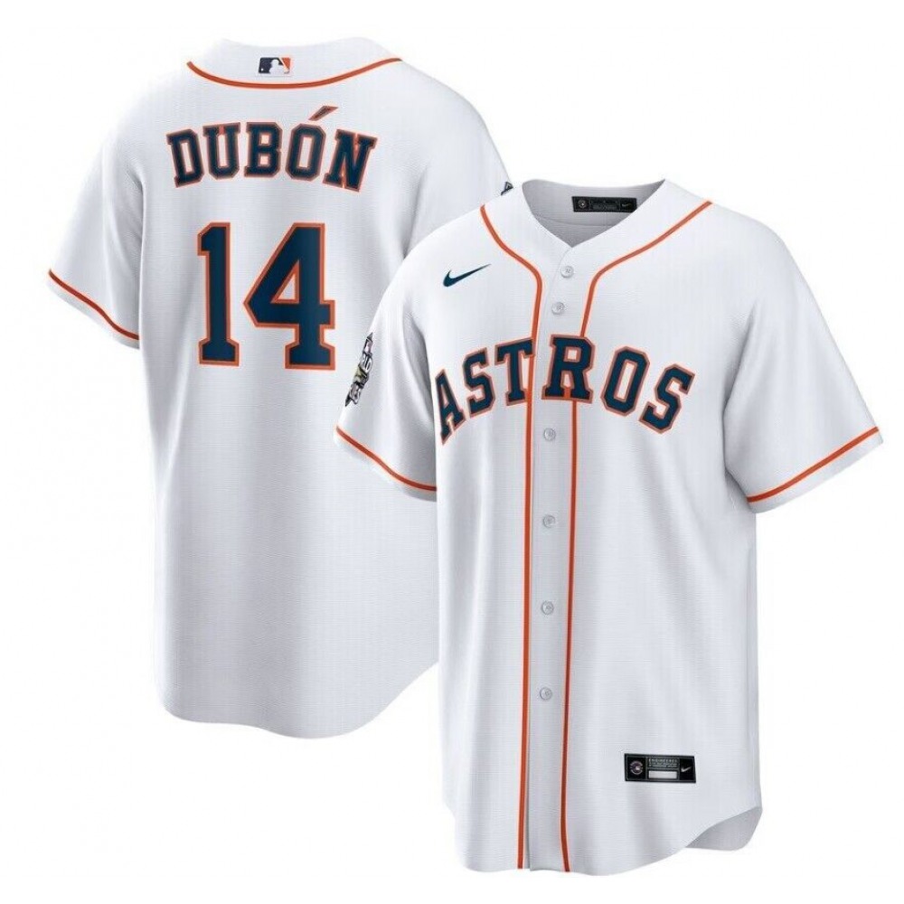 Men's Houston Astros #14 Mauricio Dubon White 2022 World Series Patch Cool Base Stitched Baseball Jersey 1