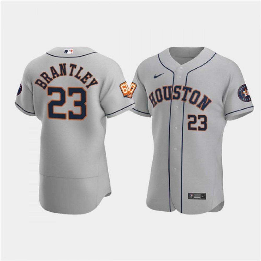 Men's Houston Astros #23 Michael Brantley Grey 60th Anniversary Flex Base Stitched Baseball Jersey 1