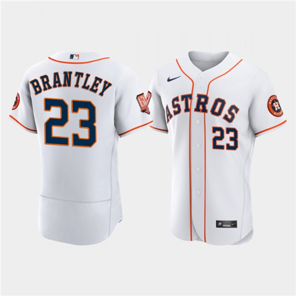 Men's Houston Astros #23 Michael Brantley White 60th Anniversary Flex Base Stitched Baseball Jersey 1