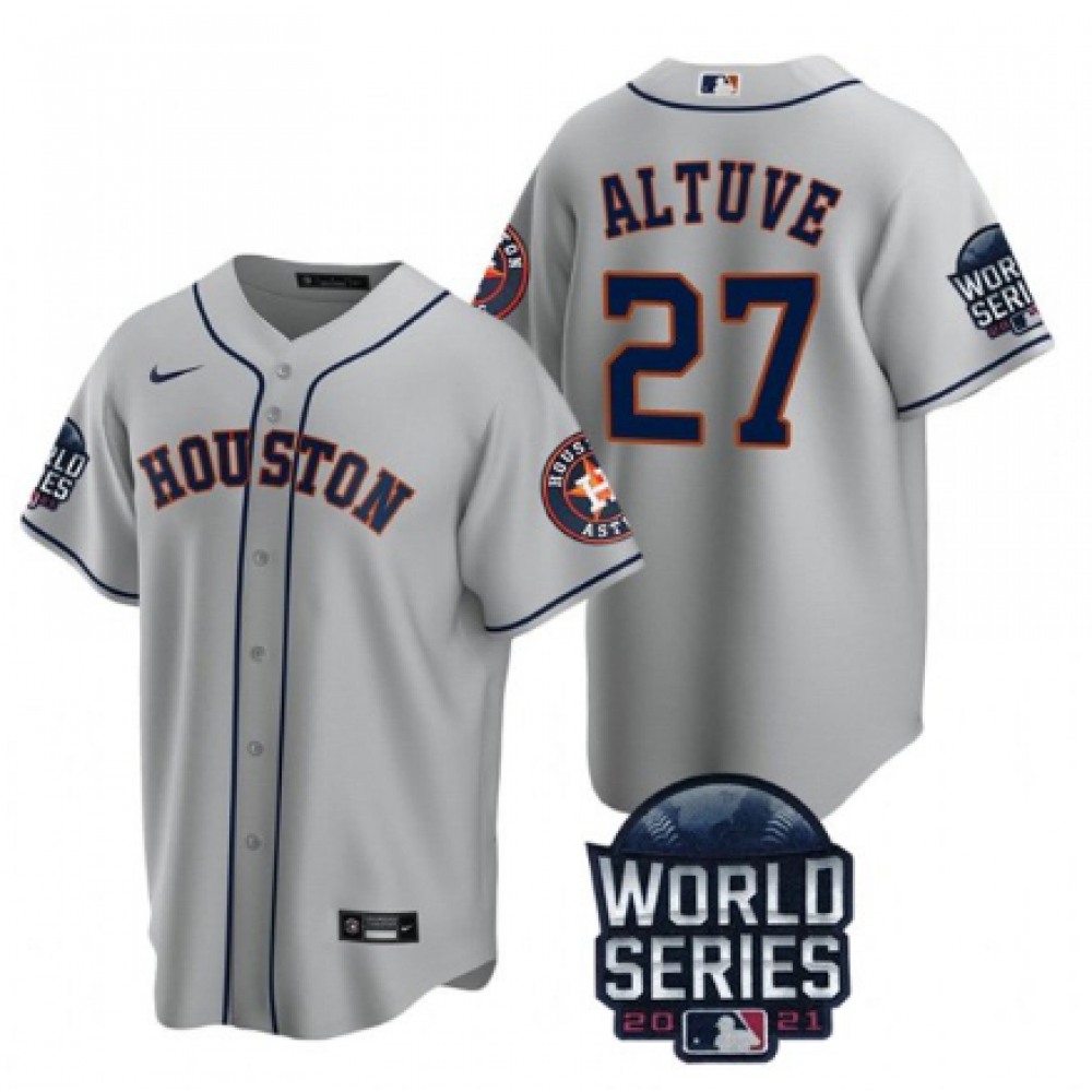 Men's Houston Astros #27 Jose Altuve 2021 Gray World Series Cool Base Stitched Baseball Jersey 1