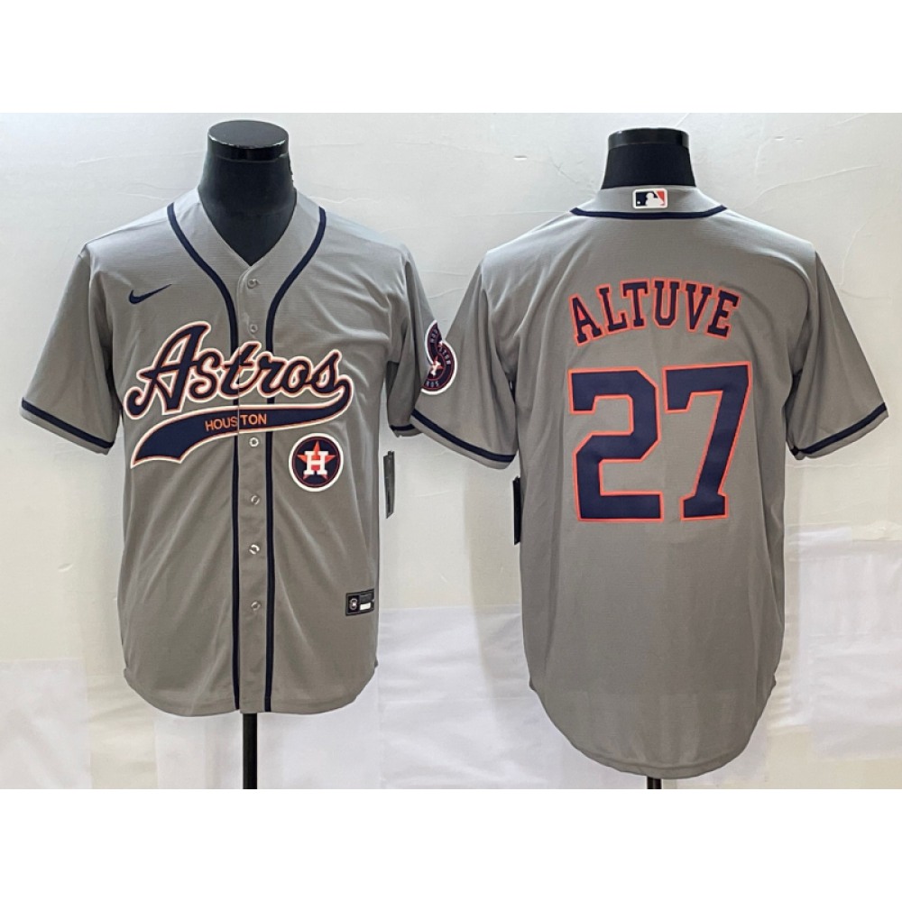 Men's Houston Astros #27 Jose Altuve Gray With Patch Cool Base Stitched Baseball Jersey 1